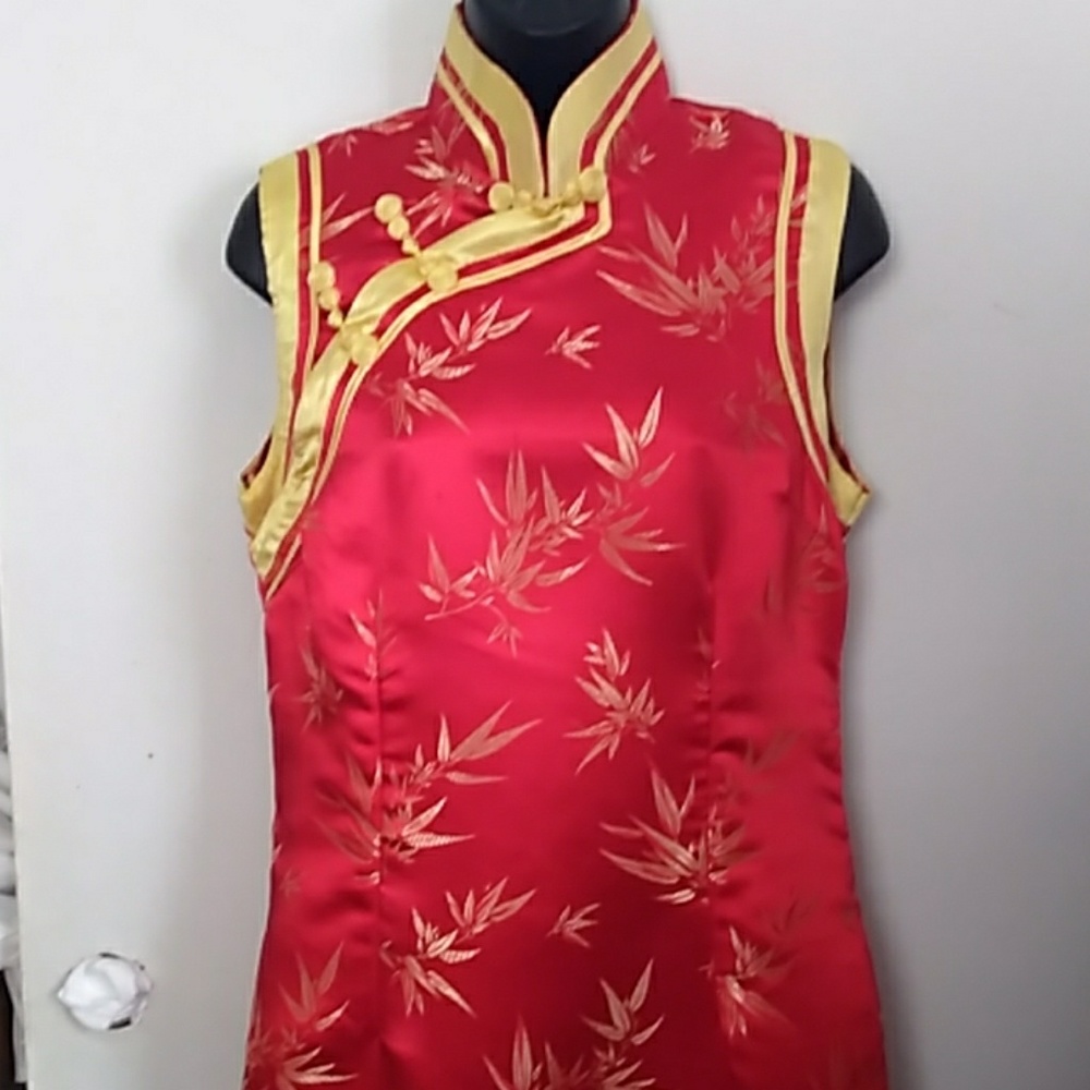 Red floral Chinese (cheongam) dress
